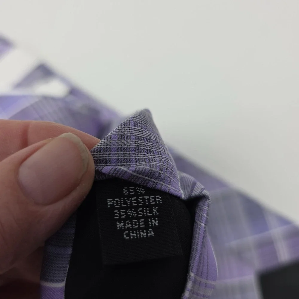 Calvin Klein Tie Mens‎ One Size Purple Amethyst Plaid Slik Blend Modern NWT